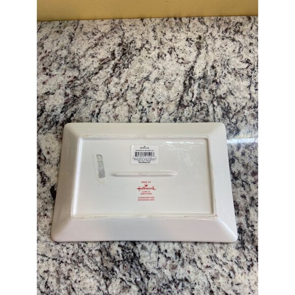 Hallmark Exclusive Green Christmas Rectangular Tray Red Cardinal Design Ceramic - Picture 5 of 6